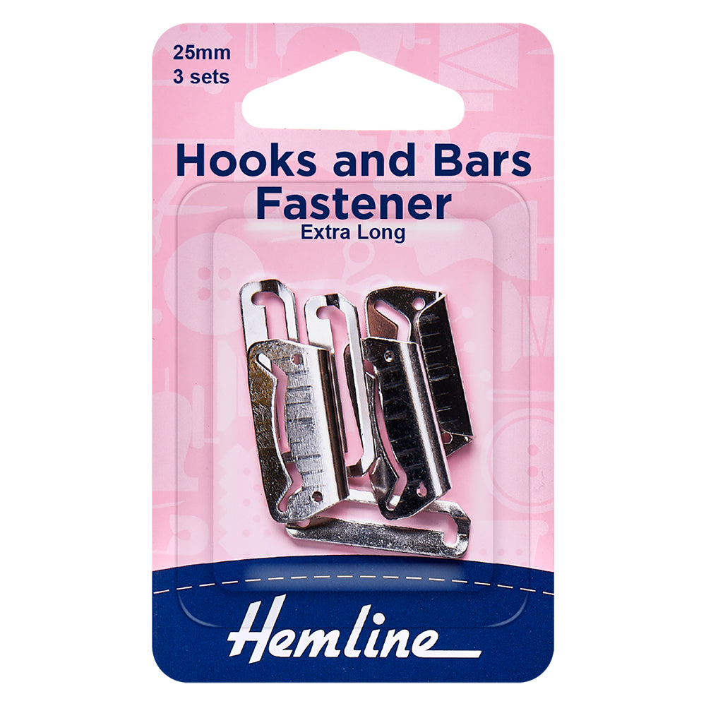 Hemline Hook & Bar Fastener 25mm - Pack of 3