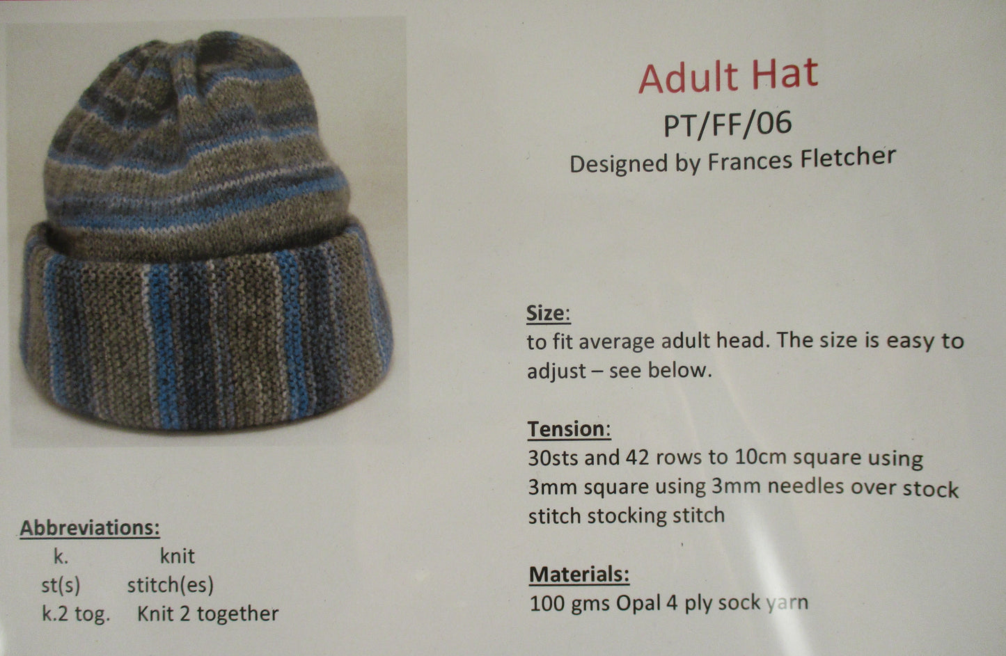 Adult hat knitting pattern
