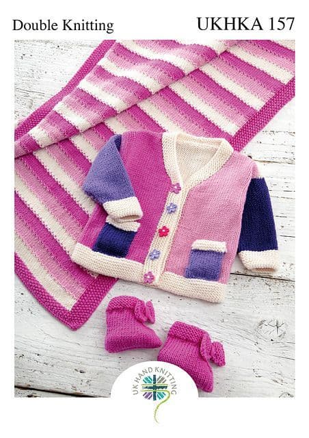 UKHKA 157 - Baby cardigan, bootee and pram rug pattern