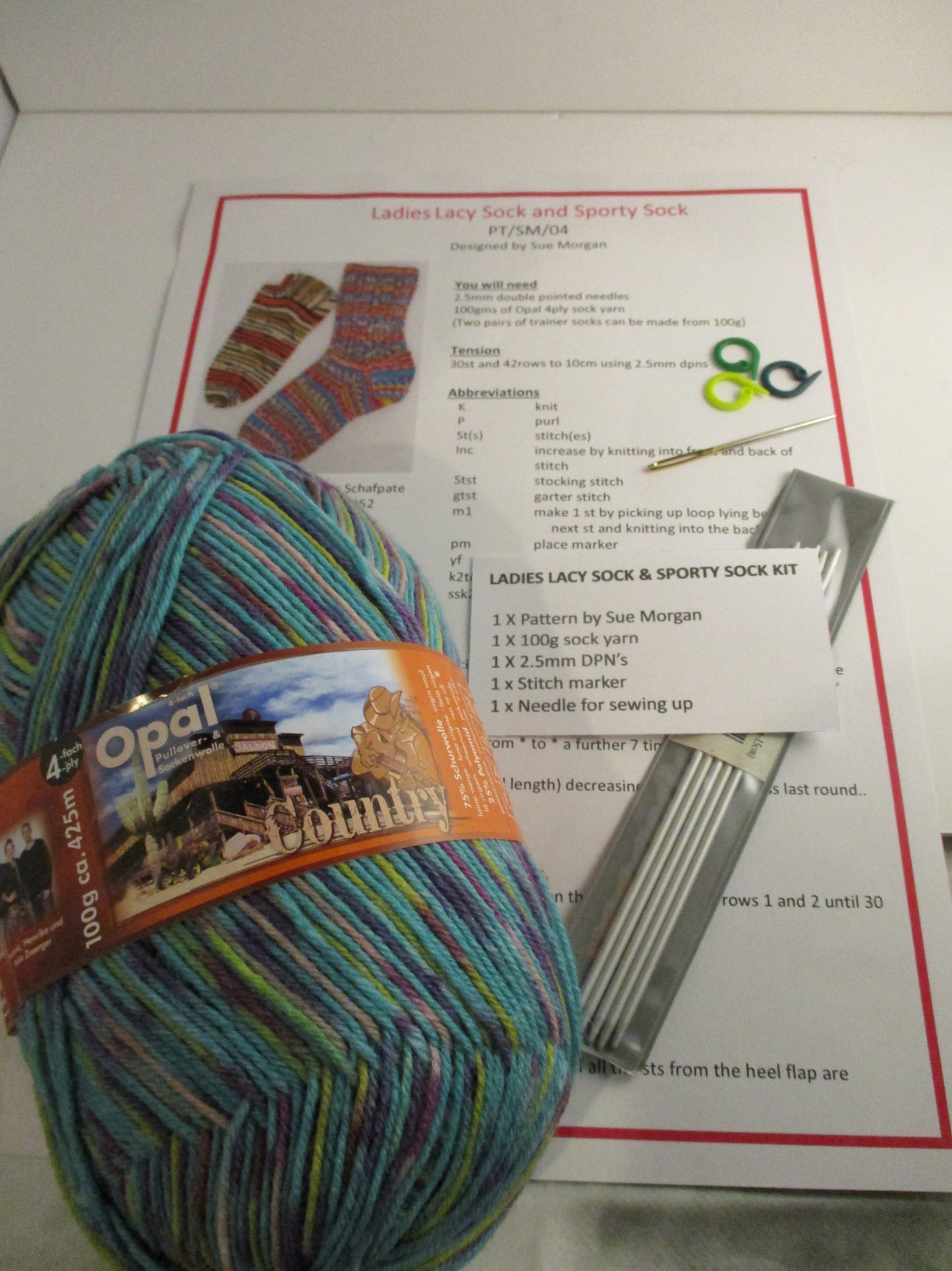 Sock  Knitting Kit - Pattern, yarn and needles