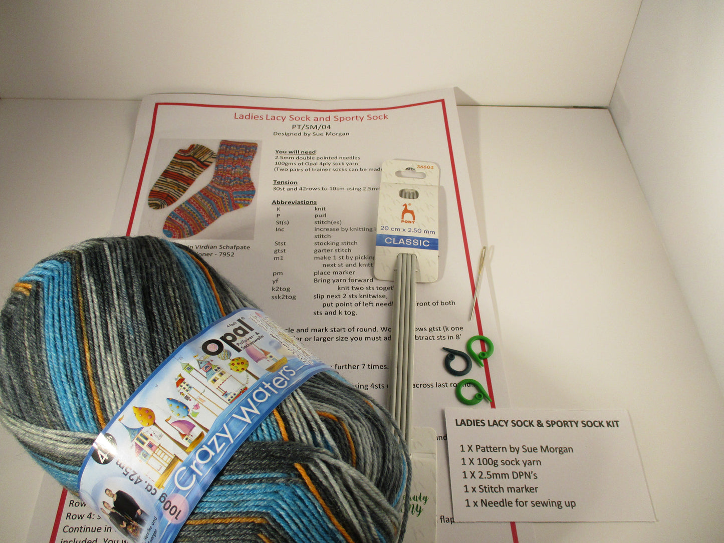 Sock  Knitting Kit - Pattern, yarn and needles