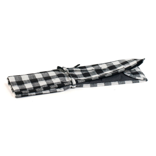 Knitting Pin Roll - Black and white gingham