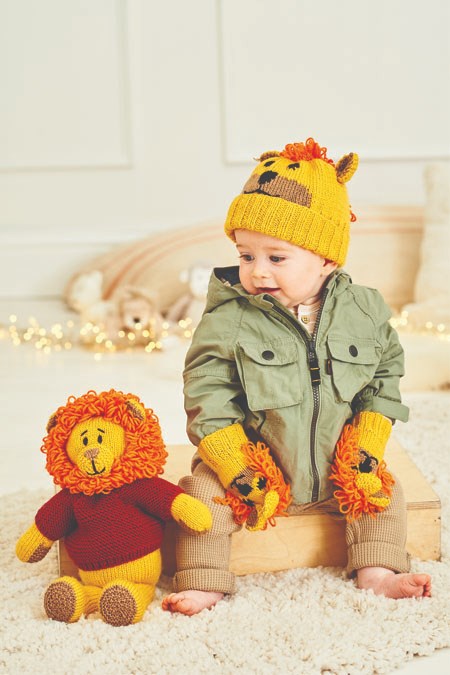 Stylecraft Knitting Pattern 9868 Hat Mittens and Toy - Lion design